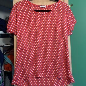 Pleione Red and White Patterned Blouse